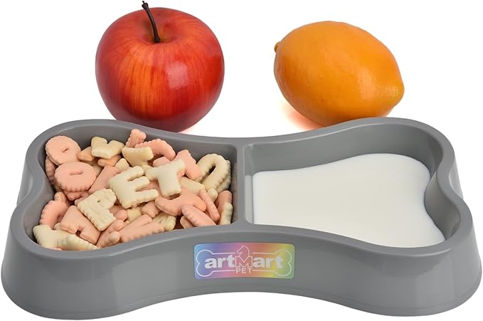 Set of 2 Lightweight Small Dog Puppy Cat Food and Water Bowls 6 oz Double Pink Plastic Portable Outdoor Travel Dish (Pink and Gray Set)