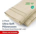Queen Pillow Cases Set of 2 - Ultra Soft Hotel Quality Pillowcase Covers - Luxury Comfy Bedding for Women, Men, Kids and Teens - Machine Washable Pillow Protectors - 2 Pieces Set - Queen Size Cream