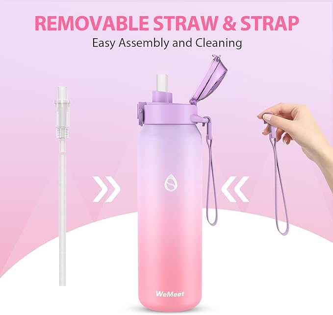 32oz Water Bottle with Removable Straw and Spout Lid Two Ways to Drink, 18/10 Stainless Steel Insulated Water Bottle, BPA-Free, Leak Proof, Double wall, for Sports, Gym