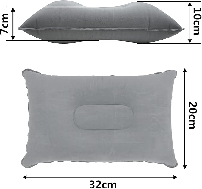 3 Pcs Grey Ultralight Inflatable Pillow Small Squared Flocked Fabric Air Pillow for Hiking,Camping,Traveling,Napping,Beach,Desk Rest,Neck &Lumbar Support