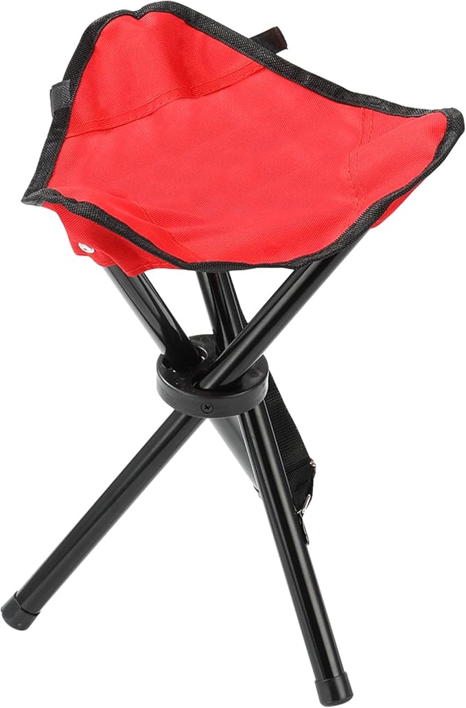 Travel Folding Camping Stool, 17.7 Inch Outdoor Tripod Seat Portable Fishing Chair Sturdy Three Legged Stool with Carry Strap for Camping Party Hiking Golf Mountaineering Picnic Beach, Red