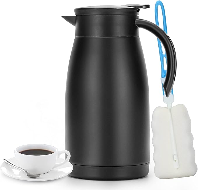 34 Oz Thermal Coffee Carafe, Stainless Steel Insulated Vacuum Coffee Carafes For Keeping Hot, 1 Liter Tea, Water, and Coffee Beverage Dispenser(Black)