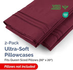Queen Pillow Cases Set of 2 - Ultra Soft Hotel Quality Pillowcase Covers - Comfy Cozy Bedding for Women, Men, Kids and Teens - Machine Washable Pillow Protectors - 2 Pieces Set - Queen Size Burgundy