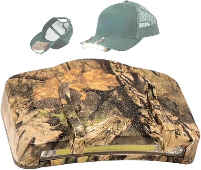Night Vision Cap Light –Compact, Clip-On Hat Flashlight Powered by AAA | Dual LED Modes for Camping & Hunting | Lightweight Hat Flashlight for Billed Hats Suitable for Outdoor use Camo