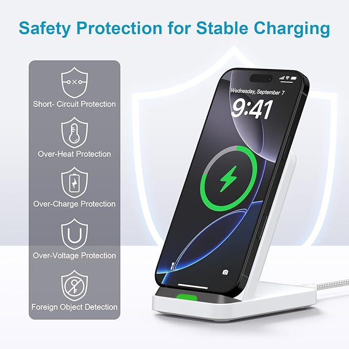 Fast Wireless Charging Station for Google Pixel 10/9a/9/9 Pro/9 Pro XL/Fold/8 Pro/8a/8/7 Pro, Android Phone Wireless Charger Stand Desk with QC3.0 Adapter for Samsung Galaxy S25/S24 Ultra iPhone 17 16