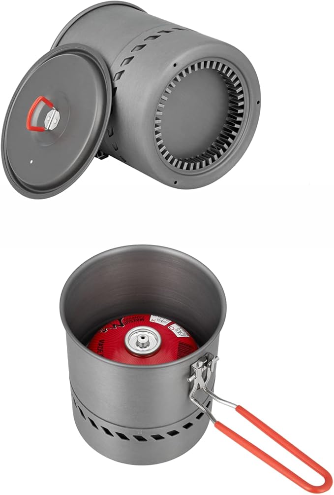 Bulin Camping Pot, 1.5L High Efficiency Backpacking Pot Ultralight Camping Cooking Set Cookware Gear with Heat-Proof Handle & Heat Exchanger for Outdoor Picnic Hiking Travel