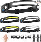 Headlamp Rechargeable 5Pack, 230° Wide Beam Head Lamp with 2 Spotlights, LED Headlamp with Motion Sensor, 5Mode Rechargeable Headlamp, Head Lights for Forehead, Headlamps for Adults Running Hard Hat