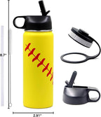 18 oz Softball Water Bottle, Sports Cup Flask Metal Travel Mug with 2 Lids, Stainless Steel Double Wall Vacuum Insulated Leak Proof Water Bottles, Softball Accessories Gifts for Mom Men Fan Boys Girls