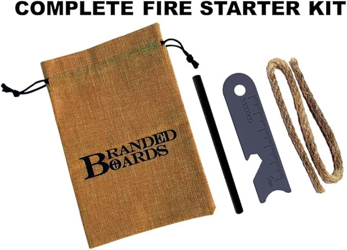 Portable Bushcraft Stainless BBQ Cooking Grill Grate, Bamboo Cutting Board, Burlap Bag, Mini Knife, Fire Starter Kits. Camping, Campfires, Backpacking, Hunting & Fishing Gear