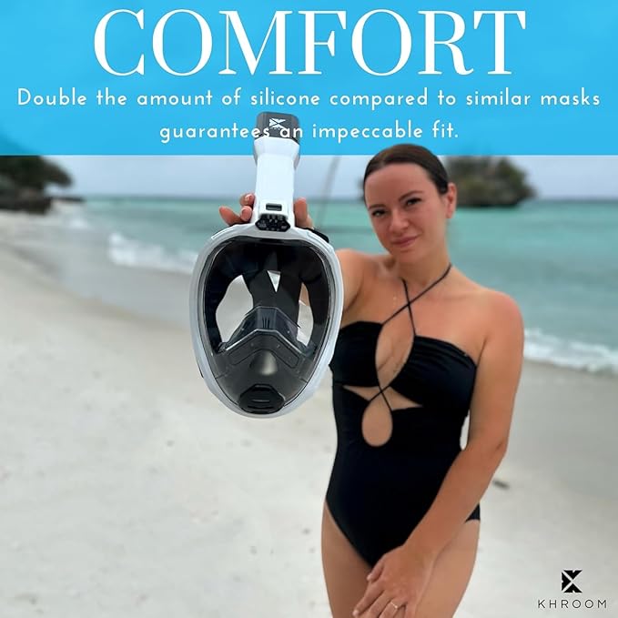 Khroom Full Face Snorkel Mask for Adults | New Valve Tech for Easy Breathing | 3X Larger Air Intake | Leak-Proof & Anti-Fog | Premium Snorkel Gear | Scuba Mask with Action Cam Mount