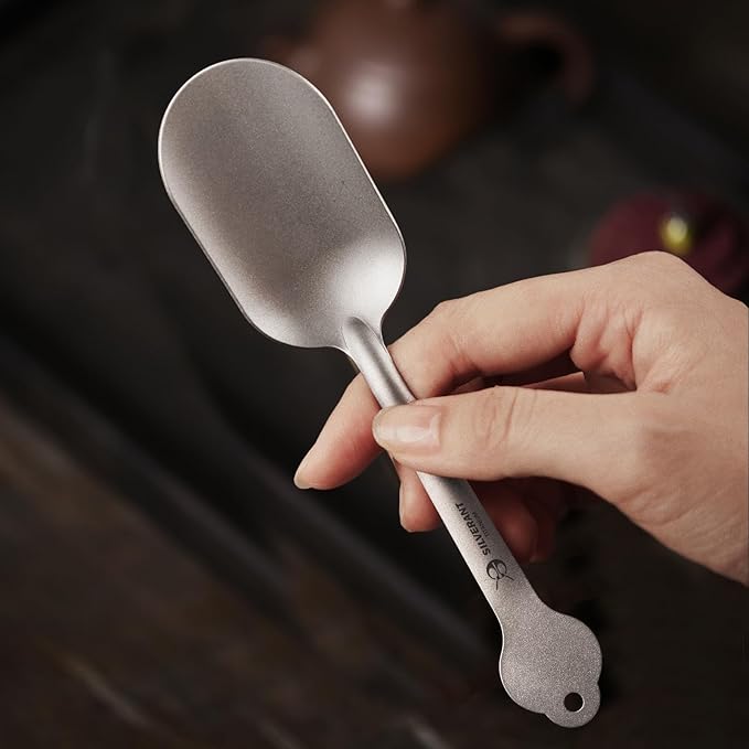 Shovel Spoon Titanium Reuseable Dessert Spoon for Ice Cream Tea Coffee Pudding Yogurt (Tea Scoops - Sandblasted)