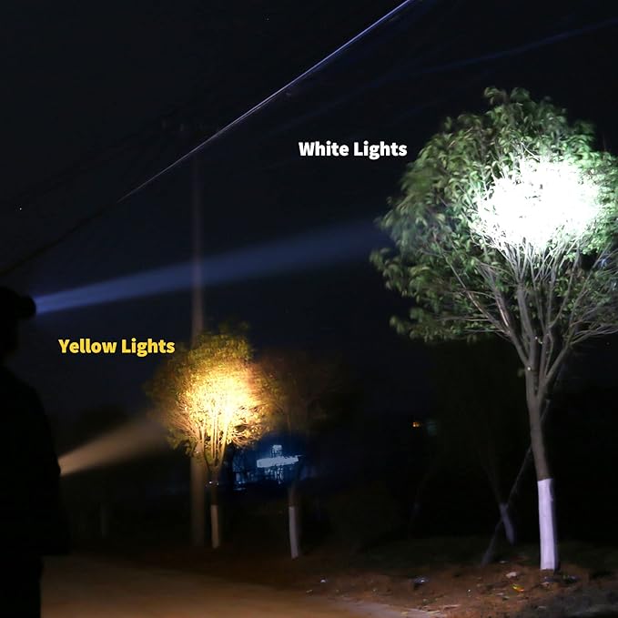 Superbright Bright LED Headlamp Powerful Portable Rechargeable Headlight Flashlight with External Side Light for Camping Biking Hunting Fishing (Yellow Light)