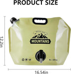 Collapsible 8L Water Storage Bag, BPA-Free Portable Folding Water Jug with Adjustable Faucet, Leakproof Emergency Water Bag for Camping, Hiking, Riding, Outdoor Sport (BEIGE&GREEN, 4)