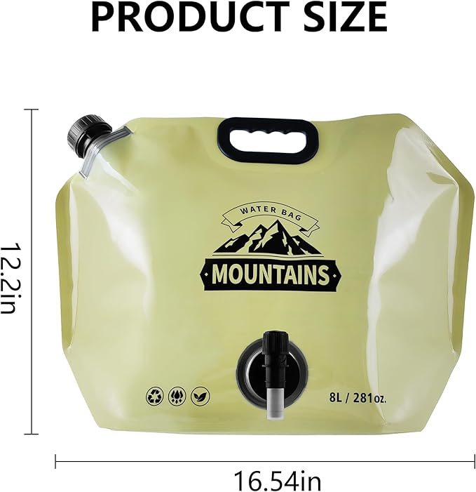 Collapsible 8L Water Storage Bag, BPA-Free Portable Folding Water Jug with Adjustable Faucet, Leakproof Emergency Water Bag for Camping, Hiking, Riding, Outdoor Sport (BEIGE, 1)