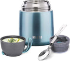 MAXSO Soup Thermo for Hot & Cold Food for Adults Kids, 17 oz Vacuum Insulated Steel Lunch Container Bento Box with Spoon, Leakproof Thermal Food Jar for School Office Travel - Shinny Blue