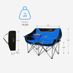 FAIR WIND Oversized Fully Padded Camping Chair Folding Loveseat Camping Couch Double Duo Chair Heavy Duty Quad Fold Arm Chair with Cup Hold - Supports 650 LBS Blue