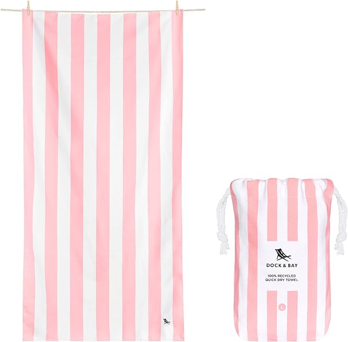 Dock & Bay Beach Towel - Quick Dry, Sand Free - Compact, Lightweight - 100% Recycled - Includes Bag - Cabana Light - Malibu Pink - Extra Large (200x90cm, 78x35)