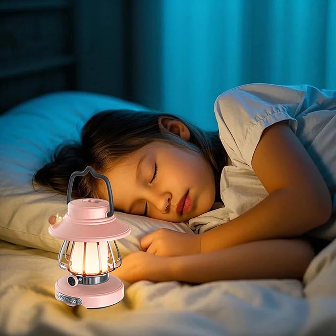 Camping Lantern for Kid Toddler Flashlight with Soft Light & Eye Protection Indoor Outdoor Hanging Tent Portable Night Light Battery Operated Sky Lanterns Rechargeable Lamp Gear Essentials (Pink)