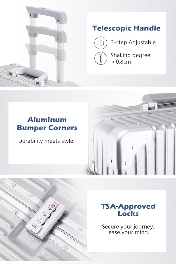 HotWay All Aluminum Carry On Luggage, 20 Inch Hard Shell Suitcase with Spinner Wheels and TSA Lock, Luggage for Travel (22x14x9 Airline Approved)