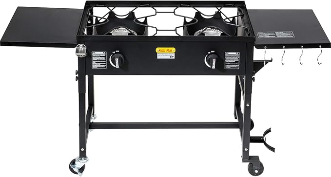 Barton Outdoor Camping Propane Double Burner Stove 2 Folding Cook Cooking Station Stand Picnic BBQ Grill 58,000 BTU, Black