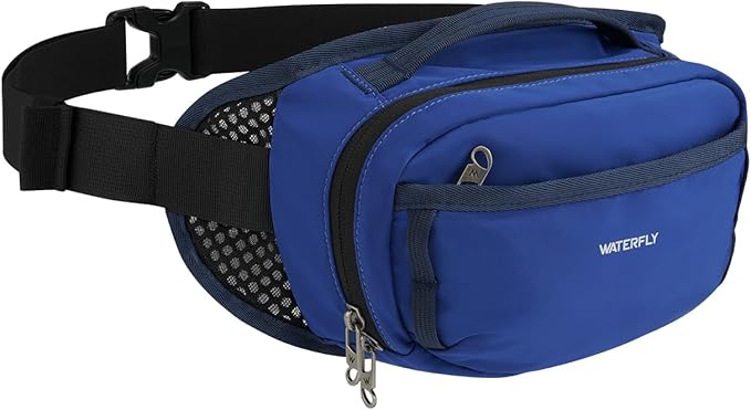 WATERFLY Fanny Pack Waist Bag: Large RFID Blocking Crossbody Bags with Multi-Pockets, Breathable Casual Anti-Theft Hip Pouch for Women Men Traveling Walking Hiking-Navy Blue