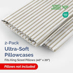 King Pillow Cases Set of 2 - Ultra Soft Hotel Quality Pillowcase Covers - Comfy Cozy Bedding for Women, Men, Kids & Teens - Machine Washable Pillow Protectors - 2 Pieces Set - King Size Beige Stripes
