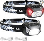 LE Headlamp Rechargeable, LED Head Lamp with 6 Modes for Camping & Hiking Gear Essentials, IPX4 Waterproof High Lumen Bright Headlight Flashlights with Adjustable Headband, USB Cable Include