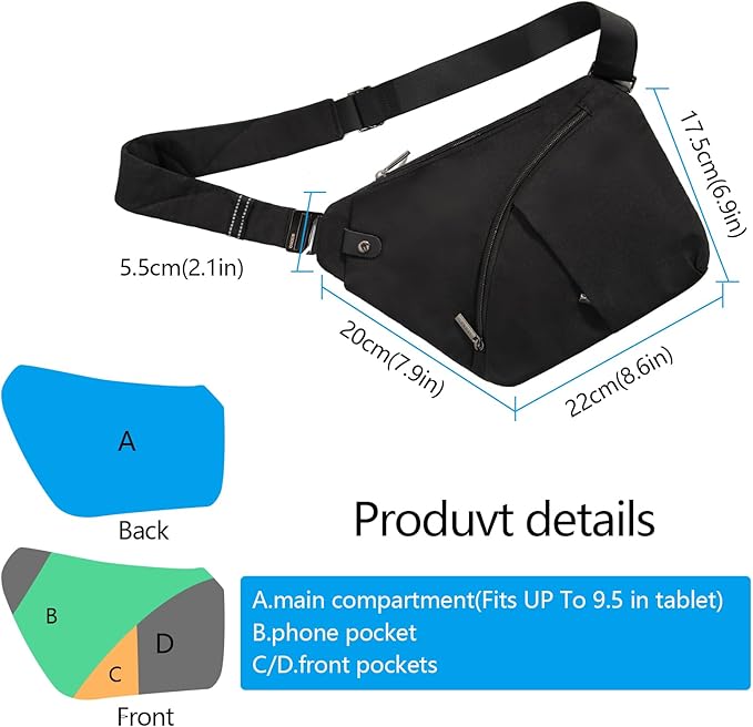 Anti Theft Crossbody Bags Sling Bag for Women Men Waterproof Wander Bag for Sports and Travel. (2.0BLACK, Small)