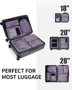ECOHUB 7 Set Packing Cubes Tear-Resistant Luggage Packing Organizers with Number Icon for Travel Accessories Luggage Suitcase Machine Washable Packing Cubes (Purple)