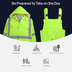 Global Glove FrogWear GLO-8000 Unisex High-Visibility Rain Suit, Lightweight Three-Piece Rain Gear with Waterproof Jacket, Bibs, and Detachable Hood – Neon Yellow, 3X-Large