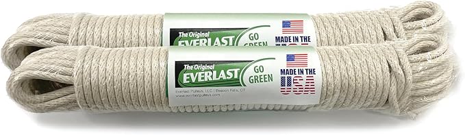 EVERLAST Clothesline Kit with Pulleys, Separators & Line Tightener (200 Feet Clothes Line Included) | Complete Laundry Line System for Hanging & Drying Clothes | Made in USA | Model #200