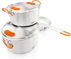 GSI Outdoors Glacier Stainless Steel Base Camper - Medium - 3 Pieces Cookset - Compact, & Durable Pot Pan for Camping