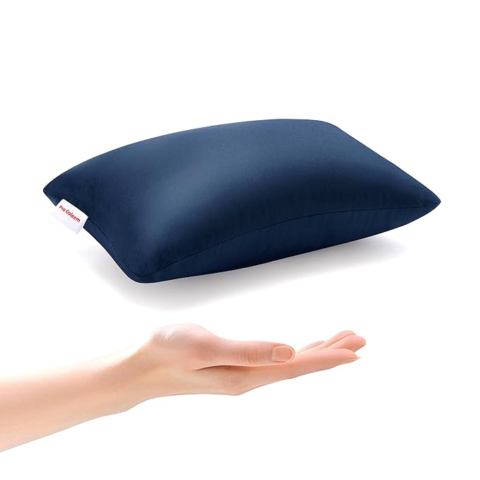 Pro Goleem Small Pillow 11’’x6’’x2.5’’ for Travel and Camping with Name Tag Mini Tiny Pillow for Room Couch Sofa Chair and Outdoor Car Air Nap Neck Lumbar Knee Rest Pillows, Navy Blue