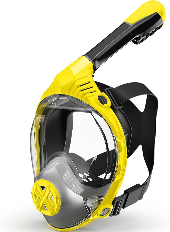 Full Face Snorkel Mask- Snorkeling Gear for Adults with Safe Dry Top Breathing System, Latest Foldable Panoramic View Snorkeling Mask for Men and Women, Anti Fog Anti Leak