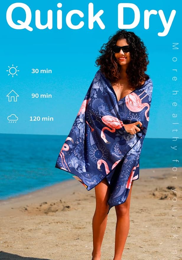 4 Pack Microfiber Lightweight Beach Towel Sand Free Quick Dry Absorbent Thin Compact Towels for Swimming Pool Camping Beach Accessories Large Easy Pack Travel Things for Vacation Essentials Gift