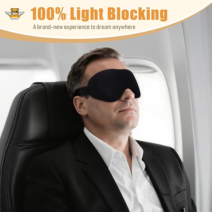 Premium Ultra-Light Sleep Mask, Only 0.73oz, 100% Light Blocking, Comfortable 3D Countered Memory Foam, Lash Extension Eye Masks for Sleep, Travel, Office, for Men Women Side Sleeper, Black