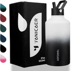 Insulated Water Bottle 87oz,Triple Wall Vacuum Stainless Steel(Dishwasher Safe),Leak Proof & Non-BPA,Flask Jug with Paracord Handle & Straw Spout Lids Sports Gradient black