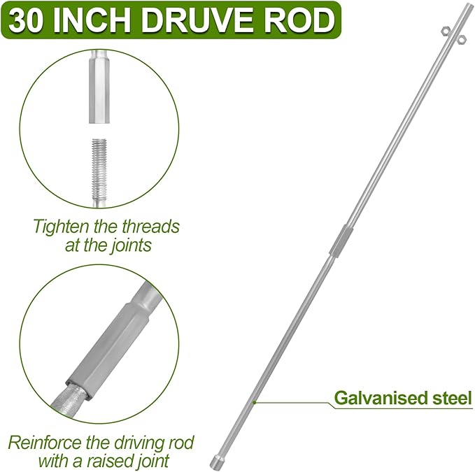 Ground Earth Anchors for Shedswith Drive Rod Tool, 35" x 1/8" Galvanized Cable for Securing Camping Tents, Swing Set, Green House, (12 Pack) Single Layer Earth Anchors for Trapping