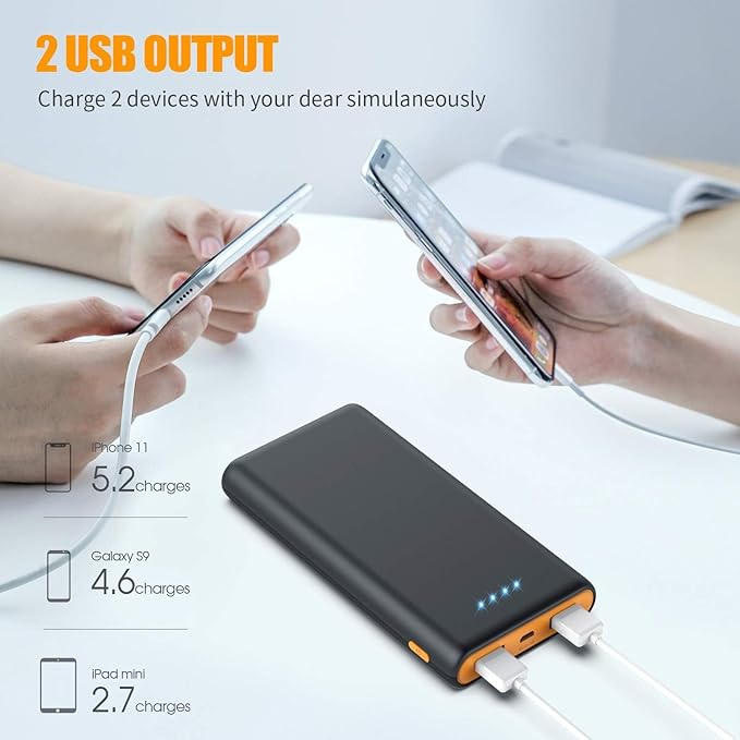Portable Charger Power Bank 26800mah,Ultra-High Capacity Safer External Cell Phone Battery Pack,2 USB Output High Speed Charging Power bank Compatible with iPhone 15/14/13/12 Samsung Android LG-Orange