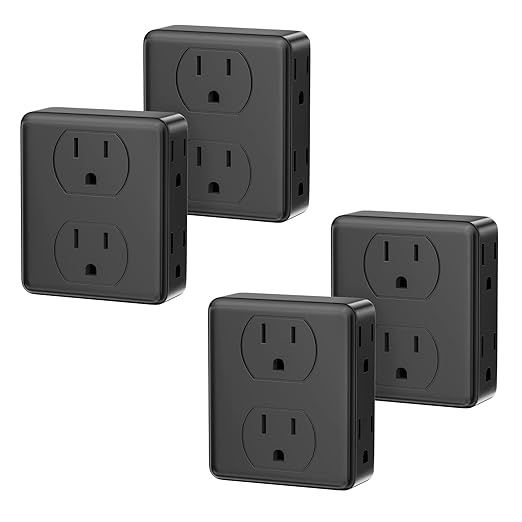 Outlet Extender, HICITY Multi Plug Outlet with 6 Electrical Outlets Adapter, 3-Prong Wall Outlet Tap for Cruise Ship Home Office Dorm, Black (4 Pack)