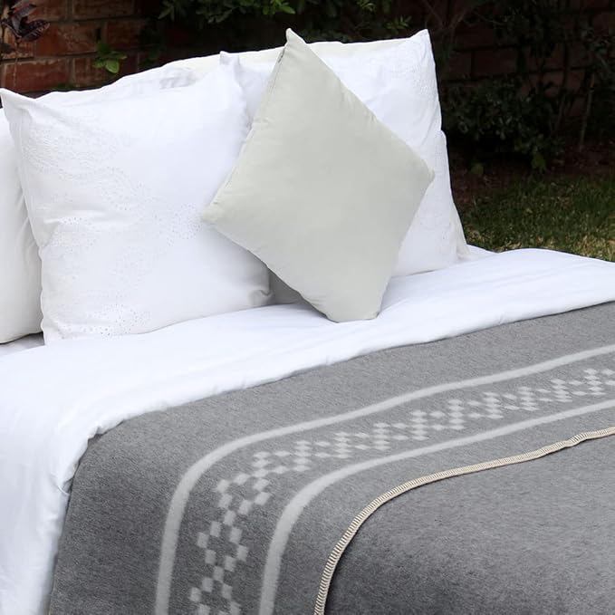 Thick Alpaca Wool Blanket Heavyweight for Camping Outdoors Indoors Soft Peruvian Alpaca Wool Blankets That Come in Twin Queen King Size Ethnic Design (Soft Gray/Silver Gray, Twin)