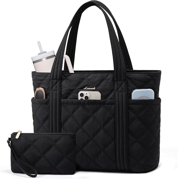 LOVEVOOK Puffer Tote Bag for Women, Puffy Work Handbag, Travel Shoulder Carry On Bag with Zipper for Teacher Nurse Gym
