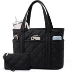 LOVEVOOK Puffer Tote Bag for Women, Puffy Work Handbag, Travel Shoulder Carry On Bag with Zipper for Teacher Nurse Gym