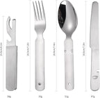Portable Flatware Silvery Silverware Camping Stainless Steel Cutlery Set Outdoor Travel Knife Fork Spoon Bottle Opener 4 Pieces Foldable Durable Easy to Clean