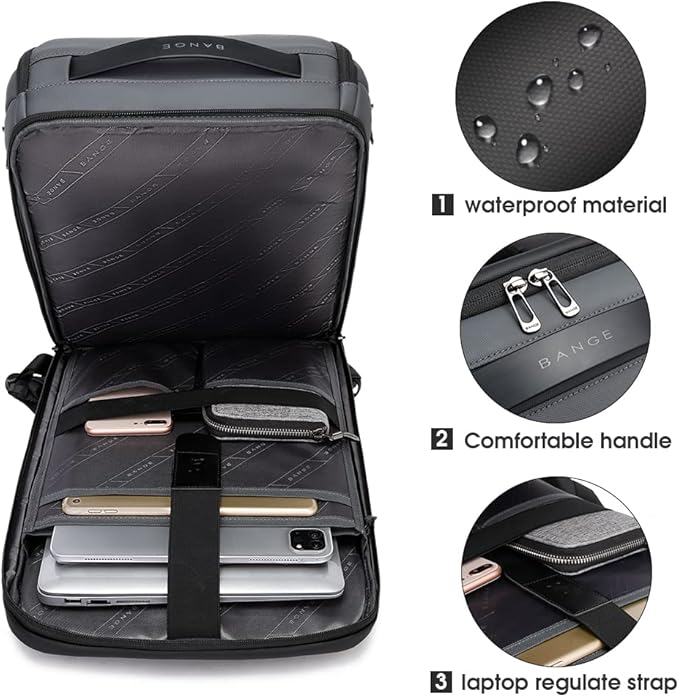 BANGE Business Smart Backpack Waterproof fit 15.6 Inch Laptop Backpack with USB Charging Port,Travel Durable Backpack