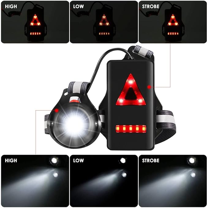 ALOVECO Outdoor Night Running Lights LED Chest Light Back Warning Light with Rechargeable Battery for Camping Hiking Running Jogging Outdoor Adventure (90° Adjustable Beam)