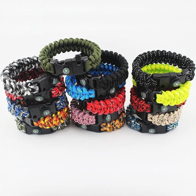 6Pack Assorted 5/8 Inch Compass Whistle Buckles Plastic Paracord Bracelet Outdoor Camping Emergency Survival Travel Kits