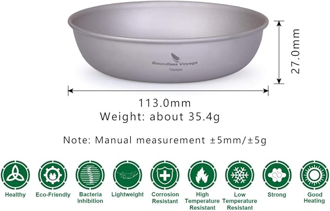 iBasingo Titanium Pan Dish Plate with Carry Mesh Bag Ultralight for Outdoor Camping Tableware Cookware Mess Kit A-Ti1101T