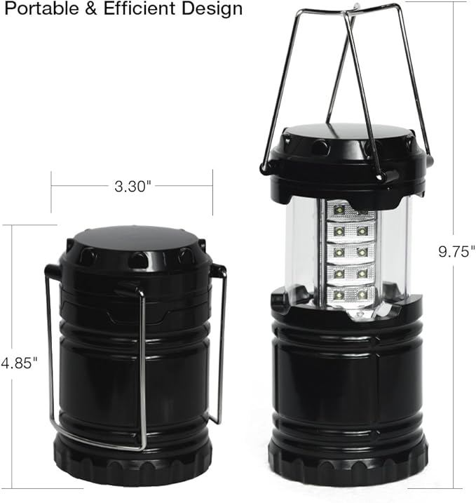 [4-Pack] LED Camping Lantern, Suitable Survival Kits for Hurricane, Emergency Light for Storm, Outages, Outdoor Portable Lanterns, Black, Collapsible Design and 30 LED Lights, APL1424