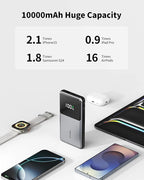 Portable Charger with Built in Cables, 10000mAh Power Bank with Wall Plug, Travel Essential Fast Charging Battery Pack for iPhone 17 16 15 14 etc (Blue)